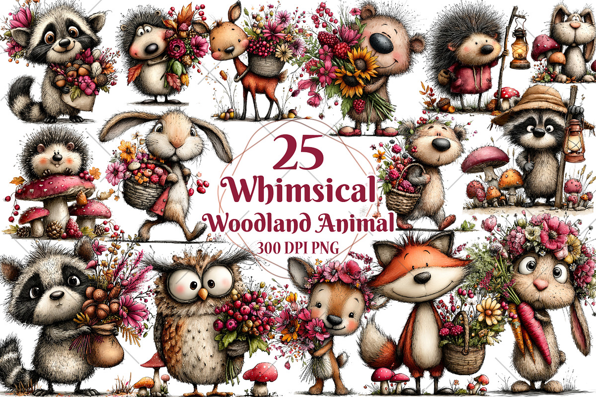 Whimsical Woodland Animal Clipart, a Seasonal Illustration by OK Design (Photo 1 of 6)