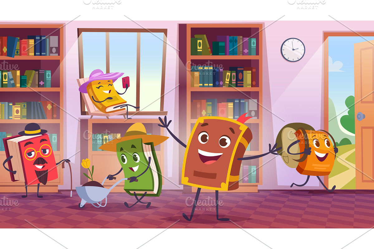 Books in library. Study concept, an Illustration by Onyx