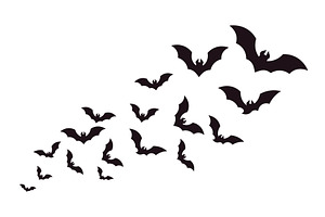Flying black bats. Halloween sticker, an Animal Illustration by LadadikArt