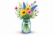 Wildflowers in Mason Jar Clipart Set, an Illustration by hafijul (Thumbnail 9 of 14)