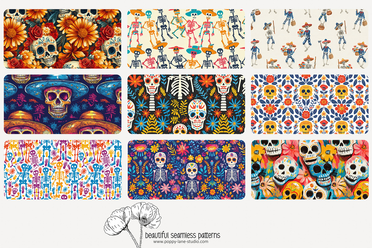80 Dia de Muertos seamless pattern, a Pattern Graphic by Poppy Lane Studio (Photo 5 of 11)