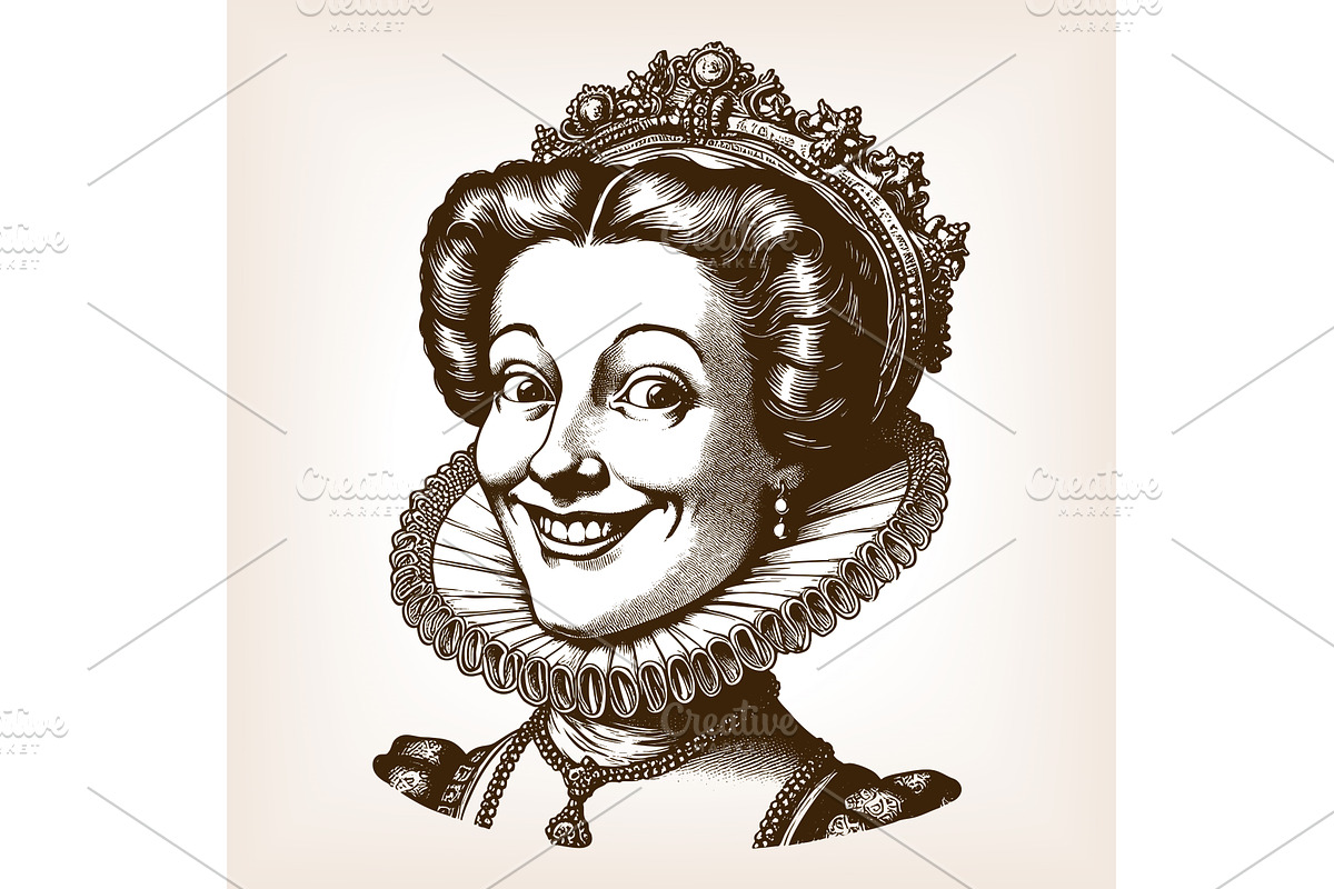 Smiling Queen Caricature engraving, a Person Illustration by AlexArt