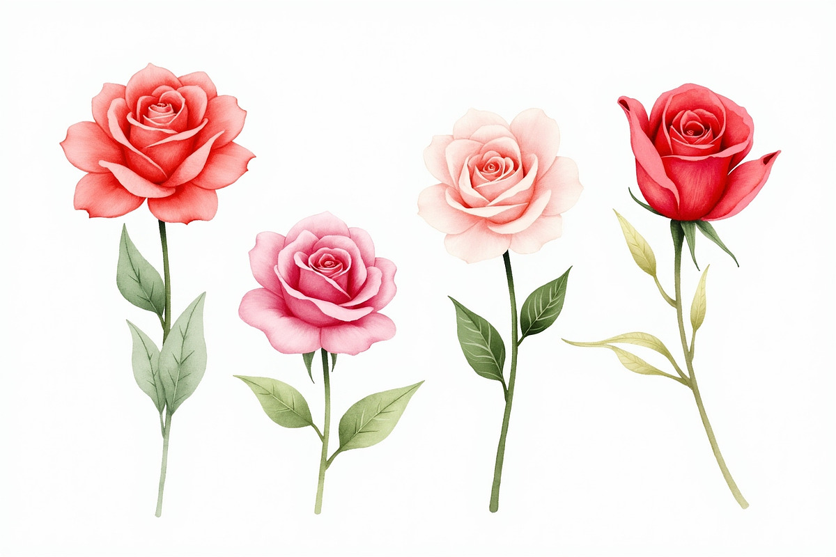Romantic Watercolor Rose Clipart Set, an Illustration by hafijul (Photo 5 of 12)
