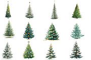 Watercolor Green Christmas Trees, an Illustration by Designworld (Thumbnail 3 of 4)