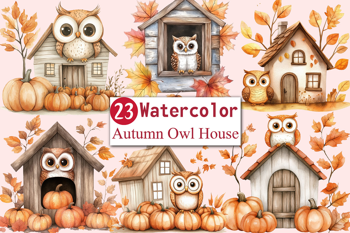 Autumn Owl House Sublimation, an Illustration by CitraGraphics (Photo 1 of 6)