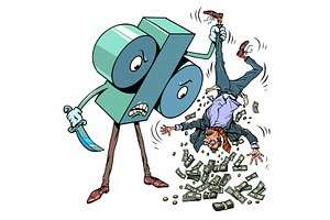 A discount sign robs a man. Spending, a Finance Illustration by rogistok