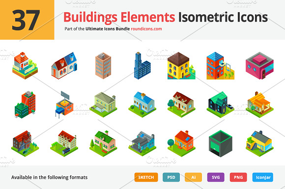 37 Buildings Elements Isometric Icon