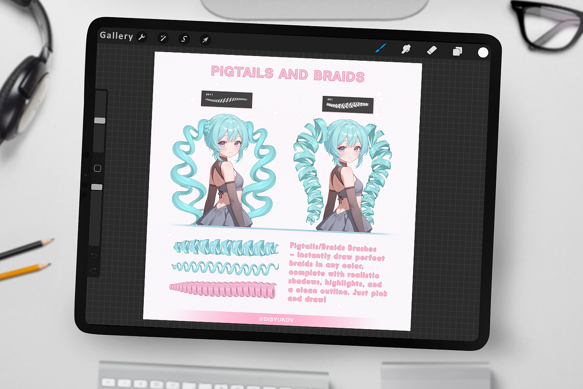 Outline Hair Brushes for Procreate, a Brush Add-On by Disyukov (Photo 3 of 7)