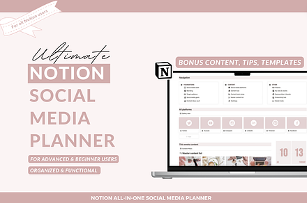 Notion social media planner template, a Templates & Theme by Cate Creates