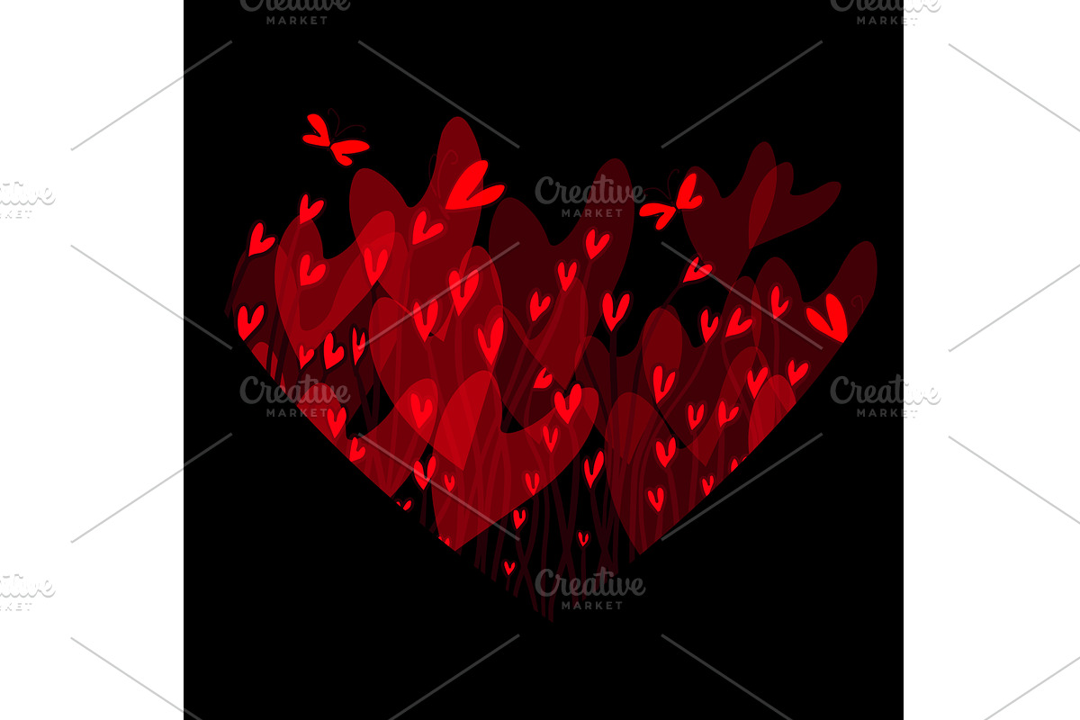 Red hearts on black. Happy Valentine, an Illustration by Nenahliadava Design