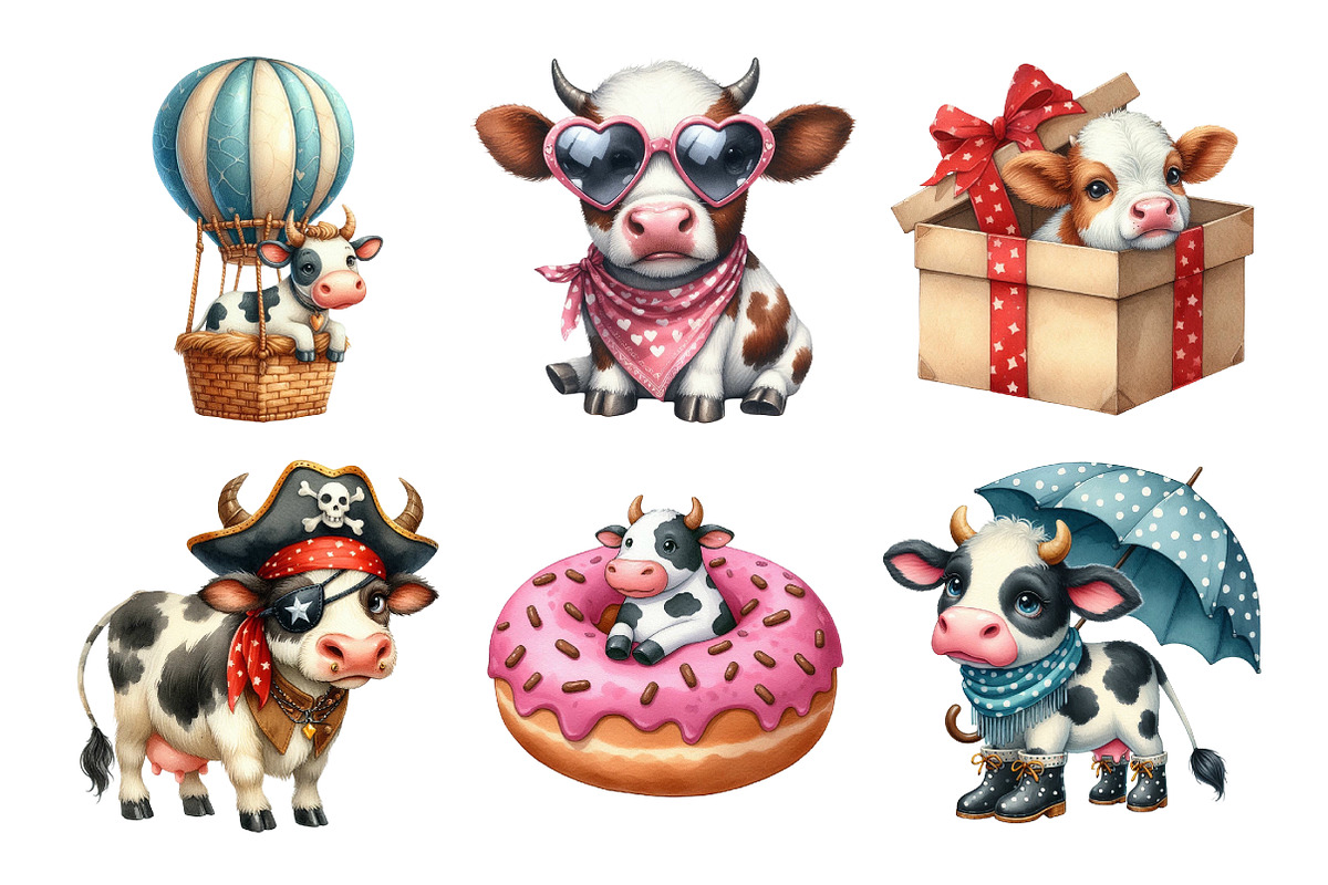 Watercolor Funny Cow Clipart, an Illustration by Daily.Designs (Photo 4 of 5)