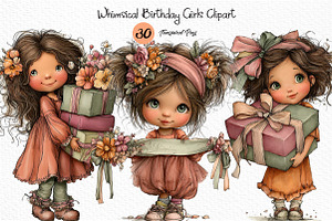Whimsical Birthday Girls Clipart, a Seasonal Illustration by Craft Nest