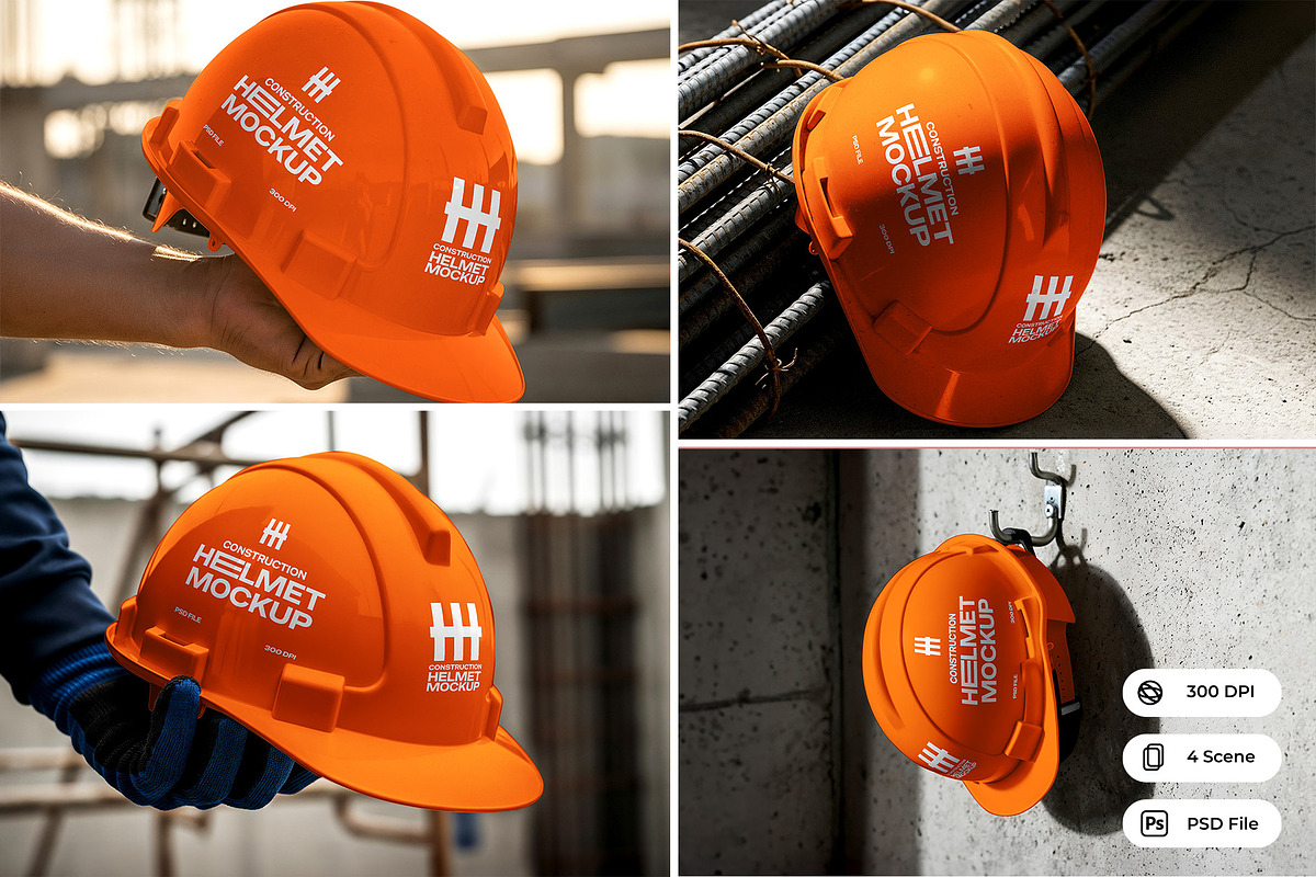 Safety Helmet Mockup, a Hat Mockup by Nathatype (Photo 1 of 9)