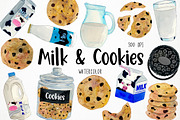 Watercolor Milk and Cookies Clipart, an Object Graphic by Paulaparaula (Thumbnail 1 of 3)