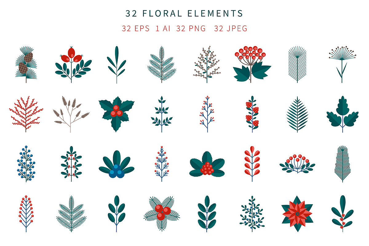 Christmas & Winter Floral collection, a Decorative Illustration by VectoriyA (Photo 2 of 8)