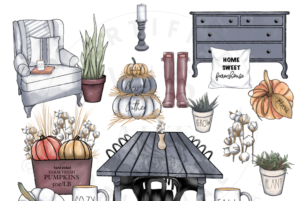 Cozy Fall Farmhouse Clip Art Bundle, a Seasonal Illustration by VS Studio (Photo 2 of 3)