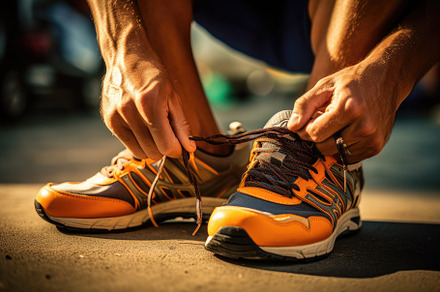 Runner tying shoelaces on running sh, a Photo by Iftikhar Alam