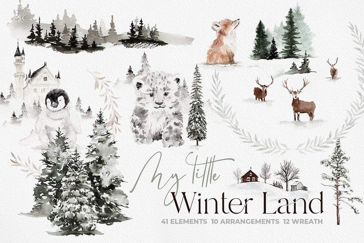 Watercolor Clipart - Winter Land, an Animal Illustration by Beigetime (Photo 1 of 12)