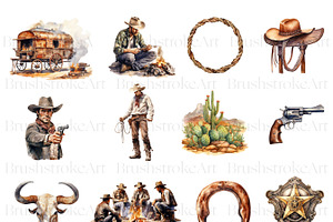 Watercolor Cowboy Clipart, Hat, Boot