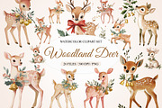 Woodland Deer Clipart, a Seasonal Illustration by Housui Patterns (Thumbnail 1 of 13)