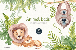 Animal Dads. Watercolor Cliparts., an Animal Illustration by TachNatur