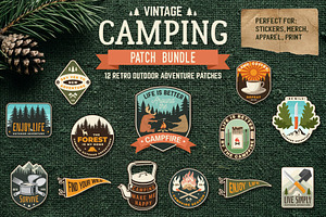 Vintage Camping Patch Bundle, an Object Graphic by sivVector