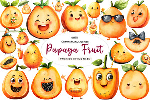 Watercolor Papaya Fruit Clipart,, an Illustration by CreationArt