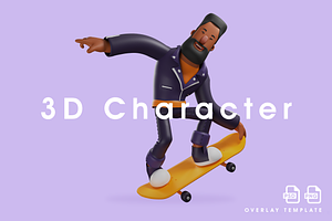 Cool Beard Man 3D On A Skateboard