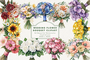 Wedding Flower Bouquet Clipart, an Illustration by NadiaTheronArt