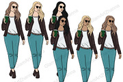 I Love Coffee Girls Clipart, a Person Illustration by GlamArtZhanna (Thumbnail 4 of 4)