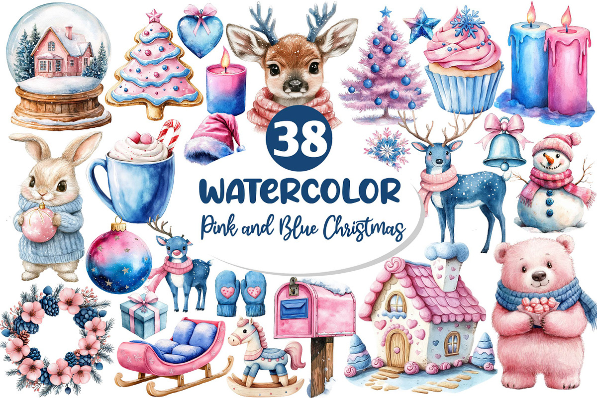 Pink and Blue Christmas Clipart, an Illustration by Dream Creation (Photo 1 of 7)