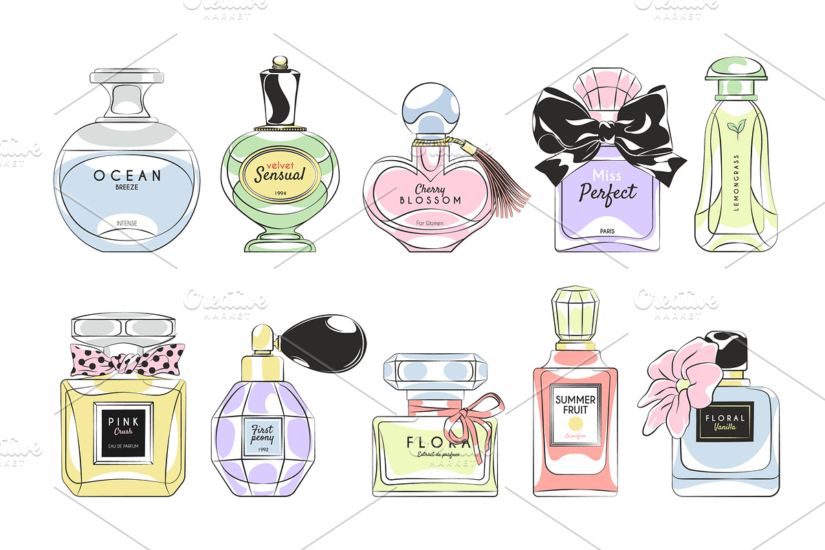 Cartoon perfumery bottles. Vintage, an Object Illustration by YummyBuum