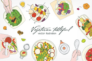 Festive vegetarian table, hand drawn, a Food Illustration by Good Studio