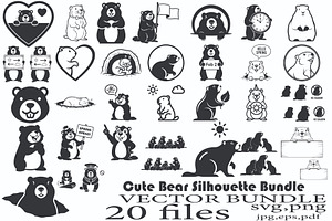 Cute Bear Silhouette Bundle, an Animal Illustration by Designer_Momina