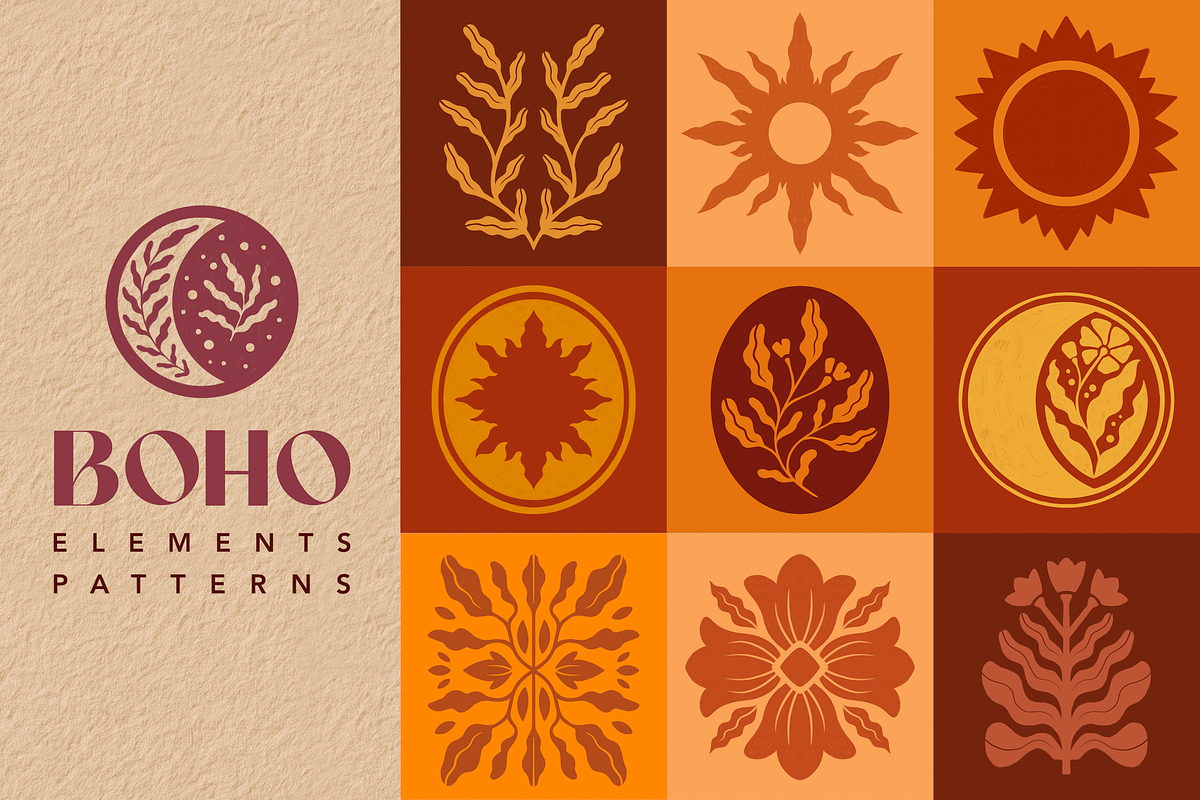 Boho Botanical Suns & Moons, a Pattern Graphic by Moon House Shop (Photo 1 of 5)