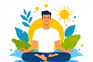Person meditating peacefully with nature elements surrounding, an Illustration by DanFLCreativo
