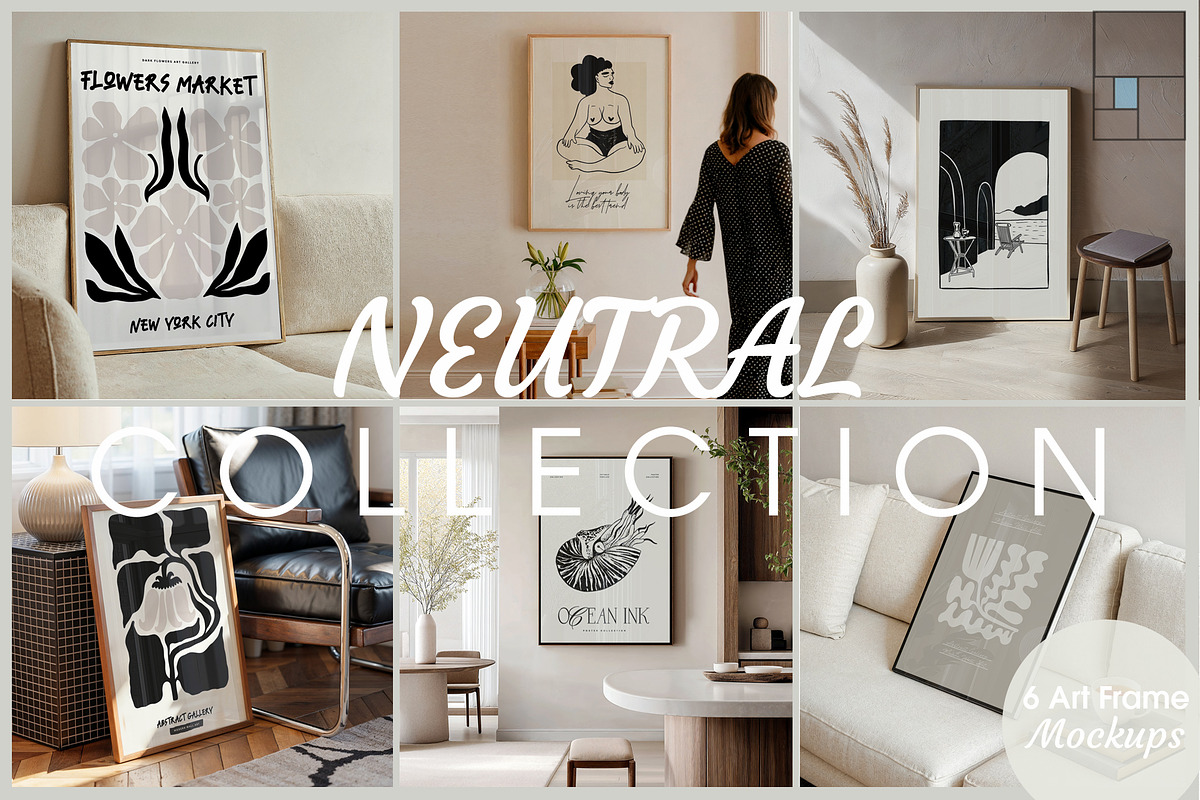6 Neutral Art Frame Mockups Bundle, a Household Mockup by Frame Effect (Photo 1 of 8)