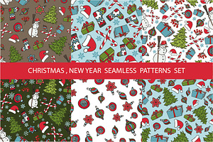 Christmas,new year seamless patterns