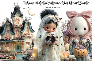 Whimsical Gothic Halloween Doll, a Seasonal Illustration by CreationArt