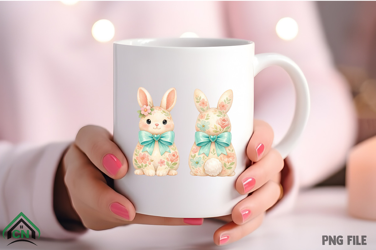 Watercolor Floral Easter Bunny PNG, an Illustration by Craft Nest (Photo 4 of 4)