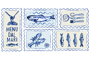 Hand drawn Amalfi coast postage