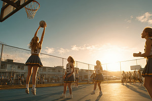 Girls Netball Team Play at Sunset  S, a Photo by Pixeness Studio