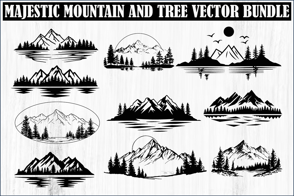 Majestic Mountain and Tree Vector, a Graphic by hafijul (Photo 1 of 9)