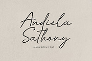 Andiela Sathony Signature Font, a Handwritten Font by UICreative (Thumbnail 1 of 6)