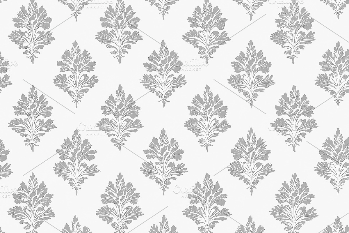 Damask pattern background with repeating grey floral ornaments,, a Pattern Graphic by Studio ANNA