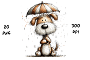 Whimsical Rainy Dog Clipart, an Animal Illustration by GiraffeCreative (Thumbnail 6 of 20)