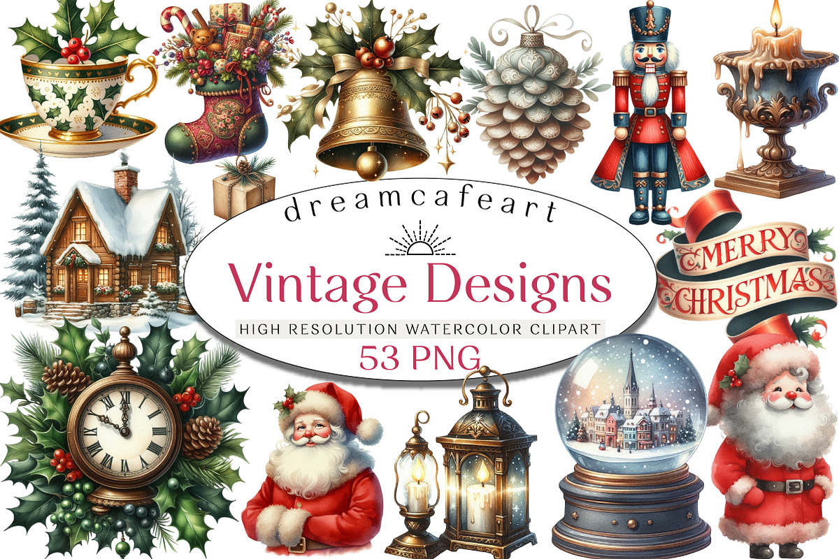 Christmas Vintage Designs Clipart, an Illustration by DreamCafeArt (Photo 1 of 8)