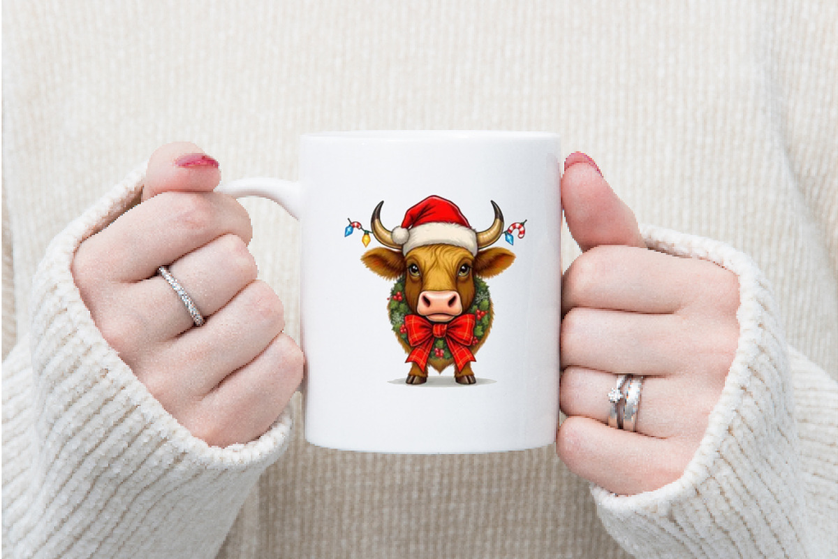 Christmas Cow PNG Sublimation, an Illustration by Watercolor design (Photo 3 of 6)