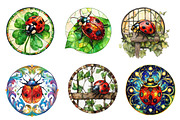 Round Stained Glass Ladybug png, an Illustration by CreationArt (Thumbnail 2 of 5)