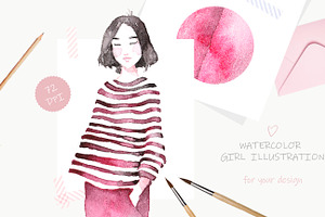 Watercolor girl illustration